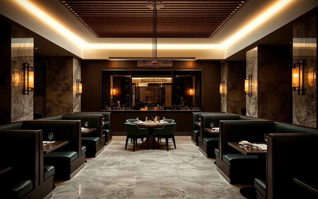 Interior of an upscale Doha restaurant before service
